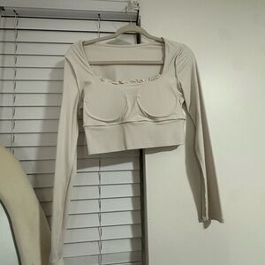 Cream Long Sleeve Crop Top